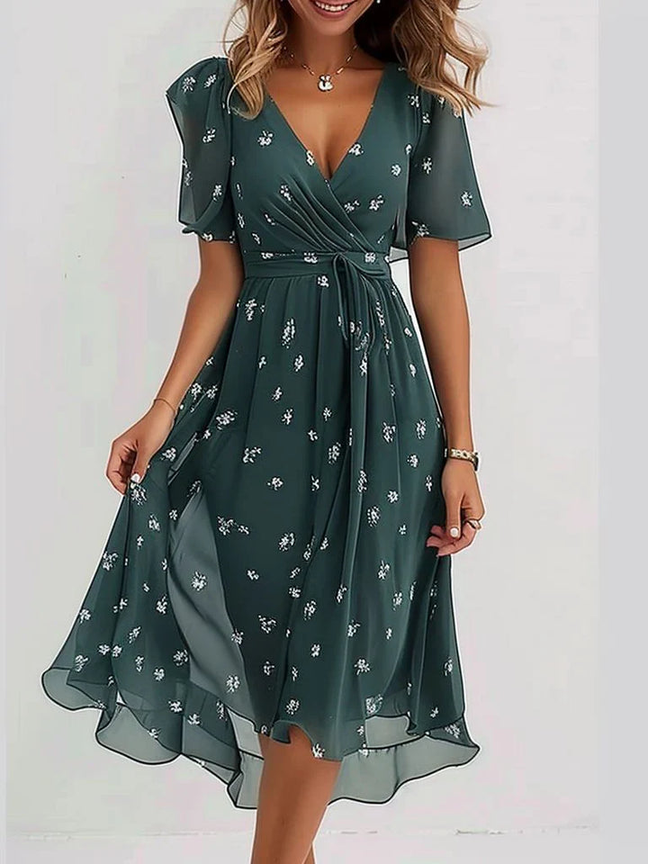 Katleen | Robe midi en chiffon imprimée avec décolleté en V - Mode féminine élégante