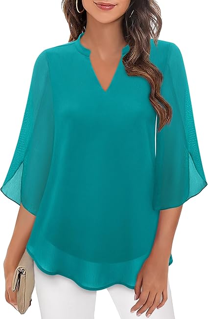 Zolitha | Blouse en chiffon élégante avec décolleté en V et manches évasées - Légère et polyvalente pour toutes les occasions