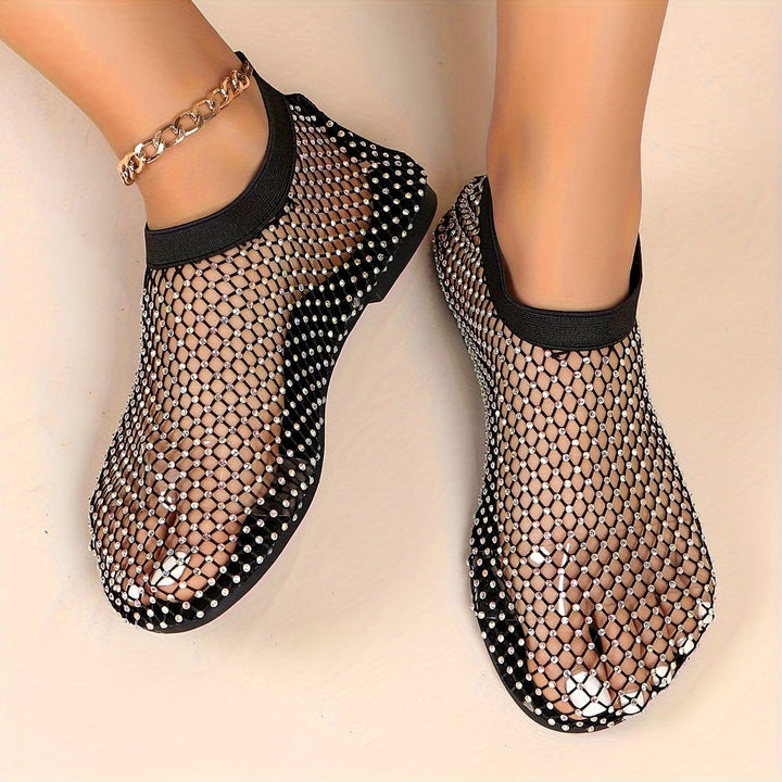Jeane | Élégantes ballerines en mesh avec des accents de diamants scintillants