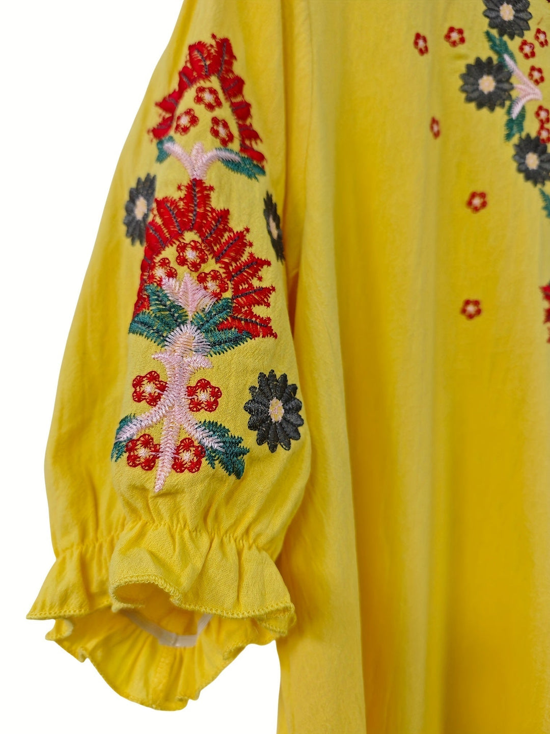 Slavenka Embroidered Floral Blouse - Plus Size, Stylish Casual Short Sleeve Top