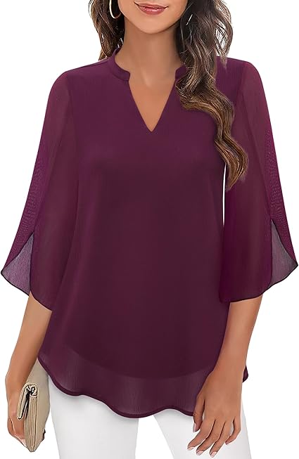 Zolitha | Blouse en chiffon élégante avec décolleté en V et manches évasées - Légère et polyvalente pour toutes les occasions