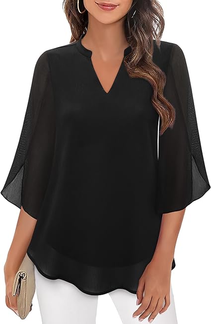 Zolitha | Blouse en chiffon élégante avec décolleté en V et manches évasées - Légère et polyvalente pour toutes les occasions