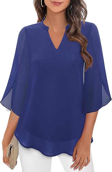 Zolitha | Blouse en chiffon élégante avec décolleté en V et manches évasées - Légère et polyvalente pour toutes les occasions
