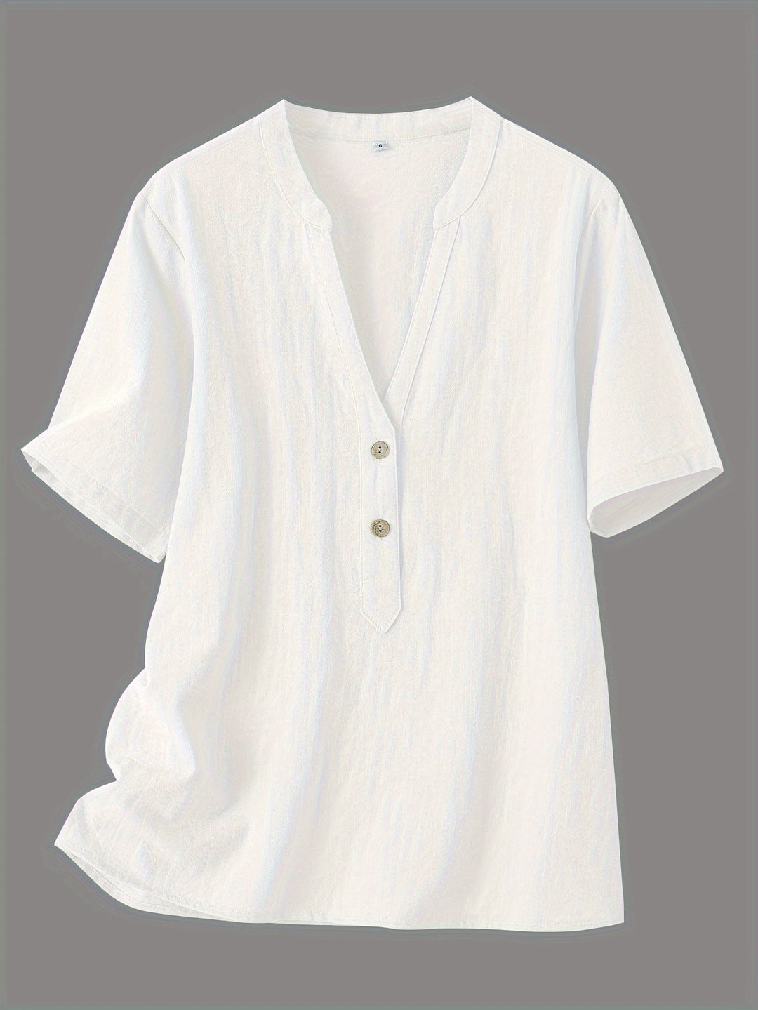 Blouse Femme Élégante Mattea à Encolure en V, Manches Courtes et Détail de Boutonnière Chic