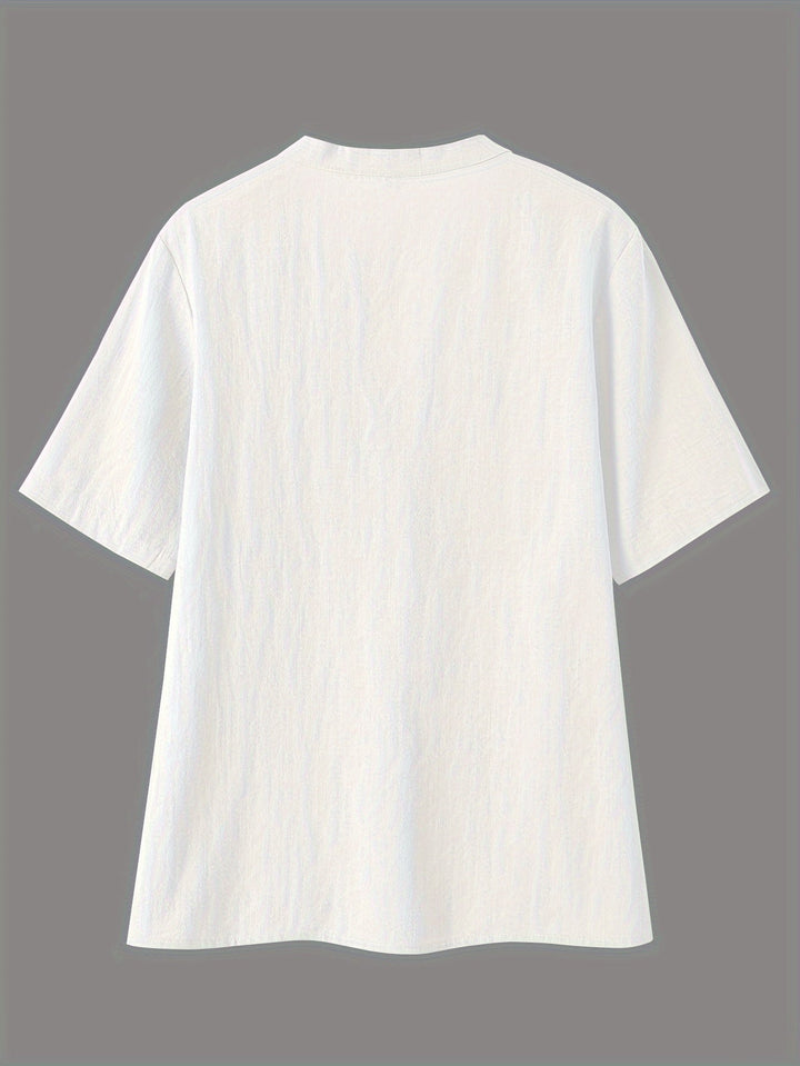 Blouse Femme Élégante Mattea à Encolure en V, Manches Courtes et Détail de Boutonnière Chic