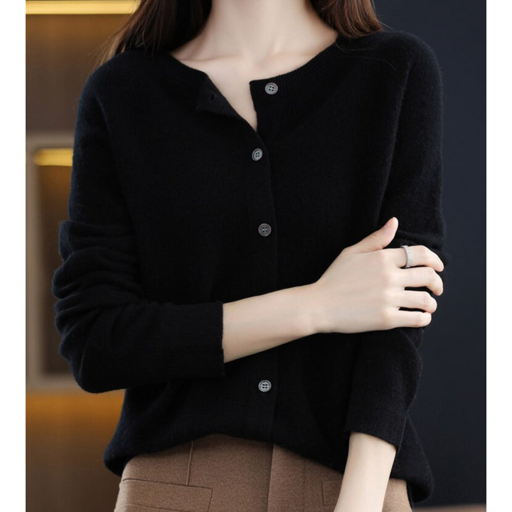 Veste en tricot de luxe pour femmes 100% laine mérinos avec encolure en O et touche de cachemire