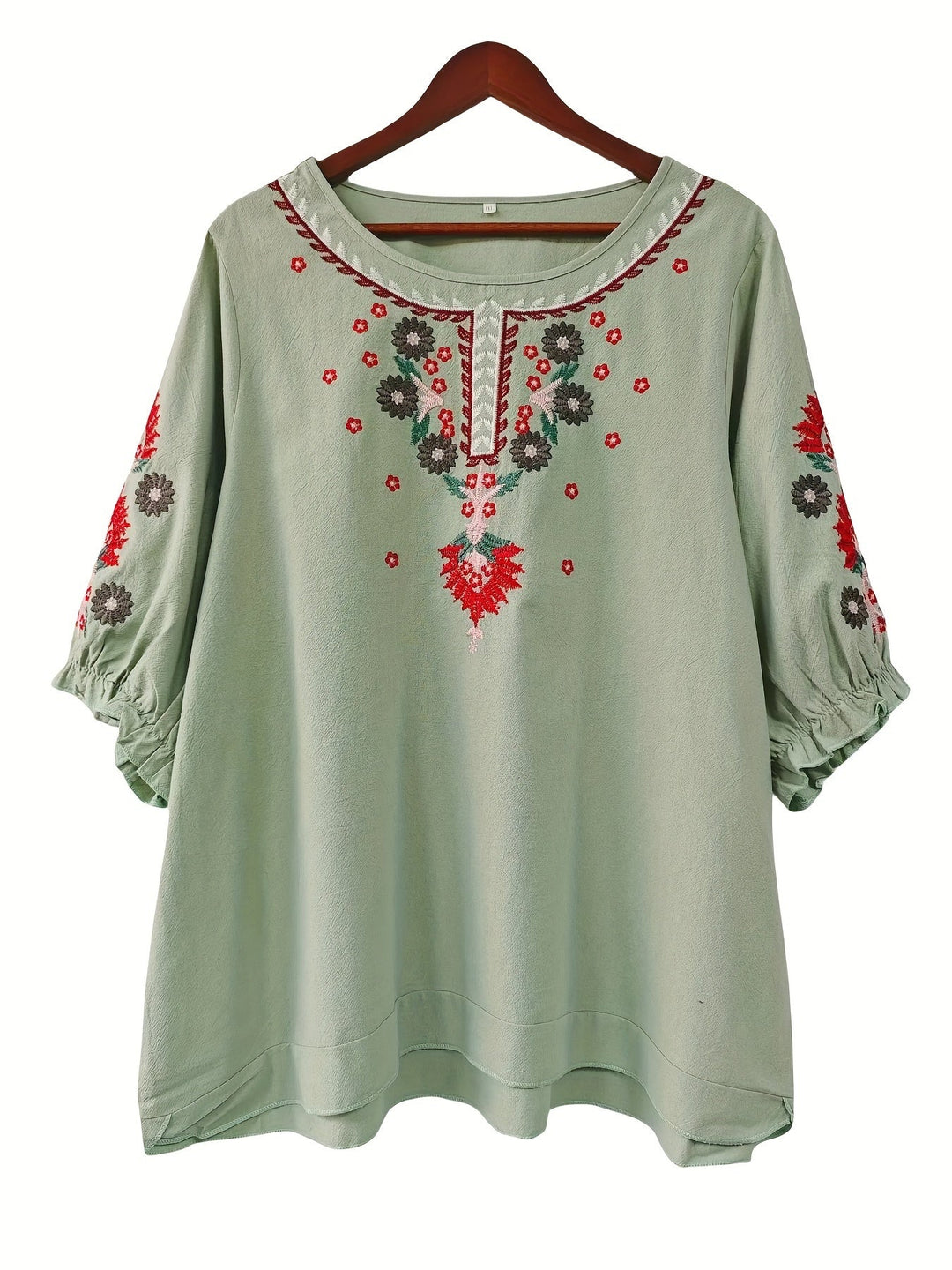 Slavenka Embroidered Floral Blouse - Plus Size, Stylish Casual Short Sleeve Top