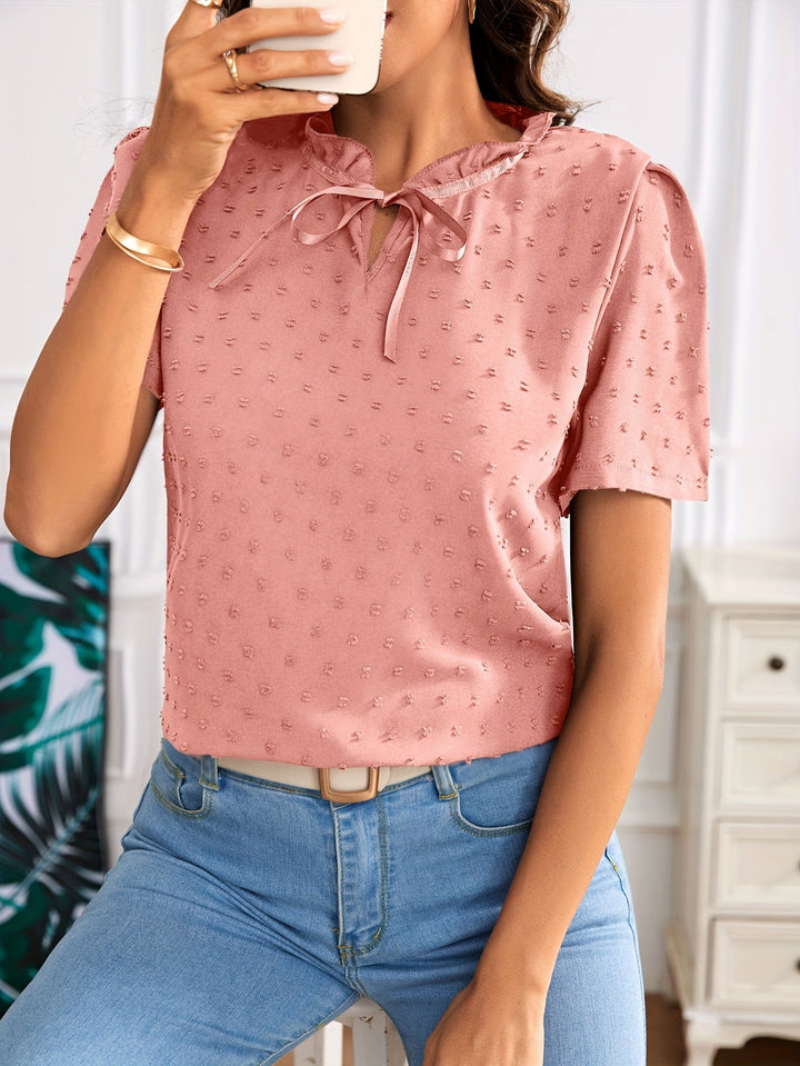 Raven | Blouse Élégante et Stylée avec Col Nœud, Manches Bouffantes et Détails Œillets