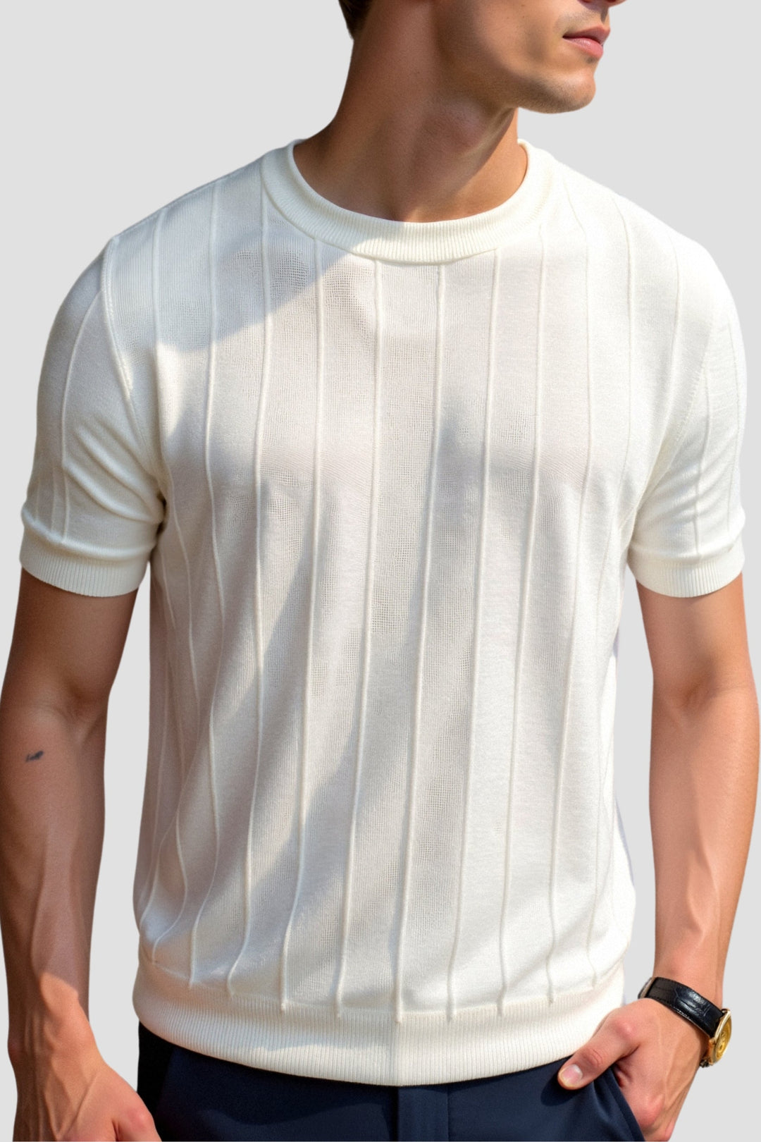 T-shirt Rayé Classique et Épais à Col Rond pour un Style Intemporel
