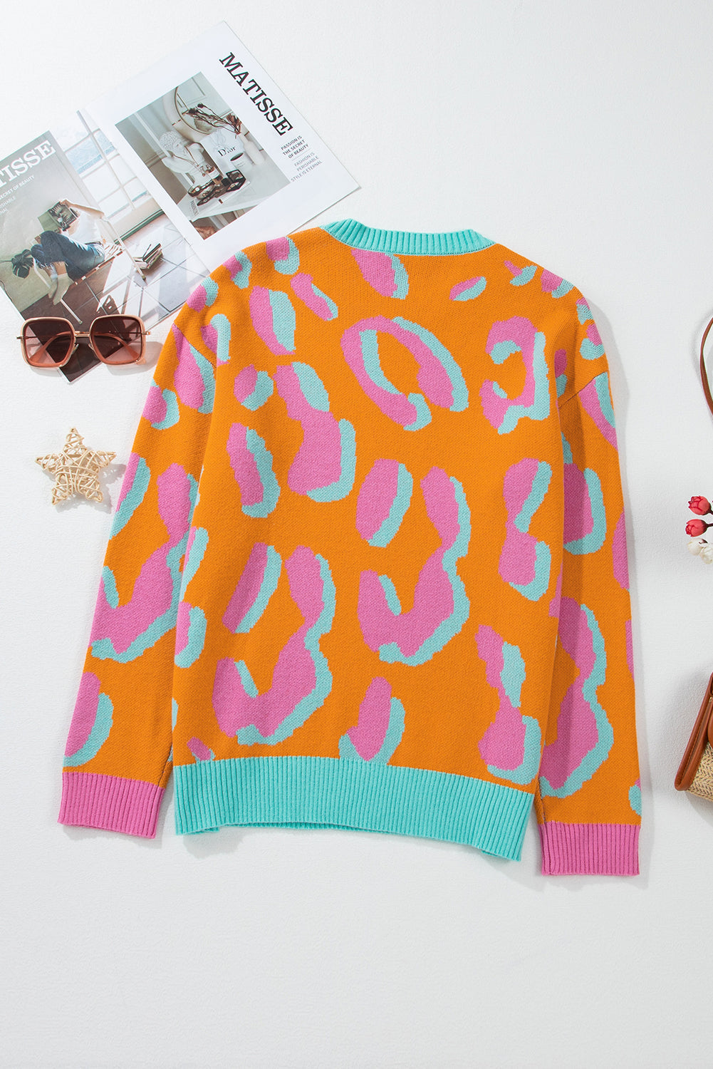 Elouise - Pull orange léopard tendance pour un look remarquable