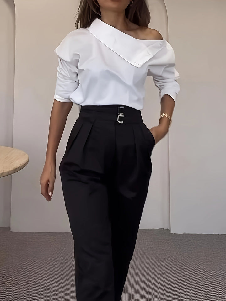 Mazarine | Blouse à manches longues et col montant pour femmes - polyester léger et décontracté pour une allure élégante