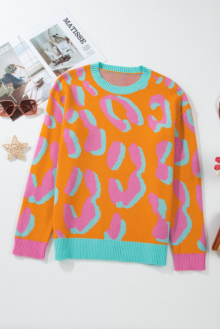 Elouise - Pull orange léopard tendance pour un look remarquable