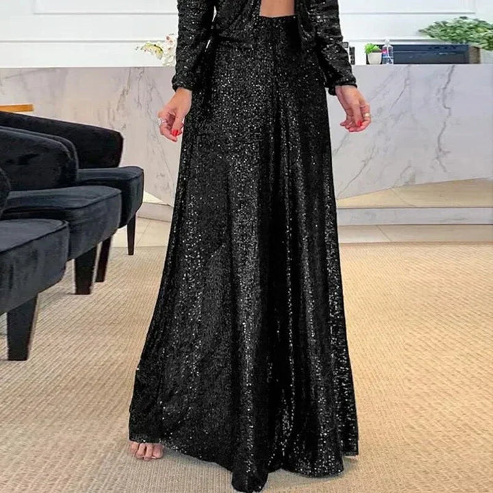 Gloria - Pantalon à paillettes stylé avec des jambes larges et flatteuses