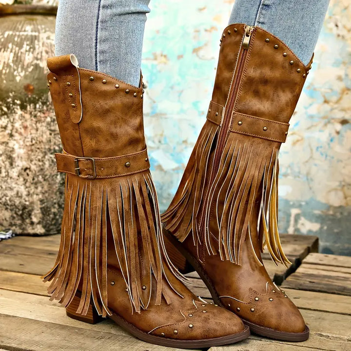Celeste - Bottes stylées pour femmes, ornées d'un gland élégant et d'un talon stable