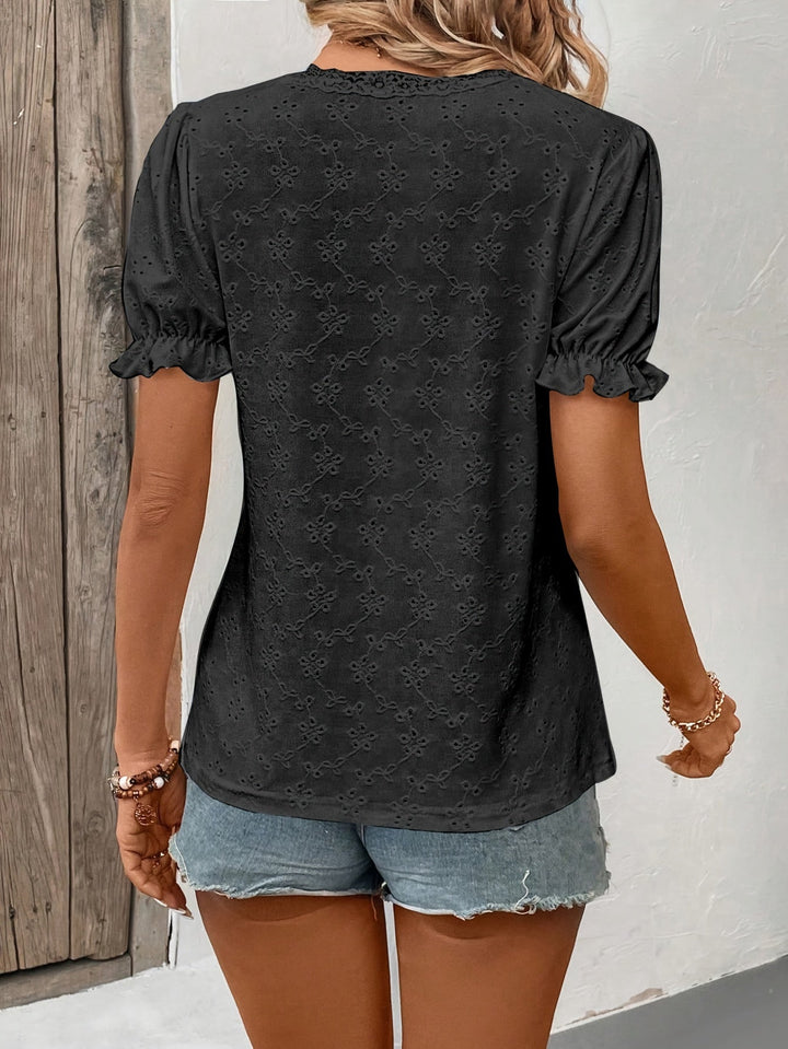 Tovea | T-shirt à col en V avec manches volumineuses pour un look décontracté et élégant pour femmes