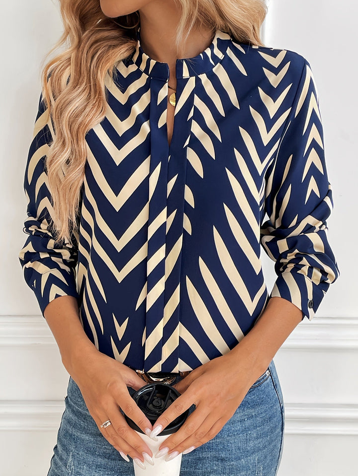 Praskovia | Blouse Élégante à Motif Chevron avec Col Rond et Manches Longues pour un Look Chic