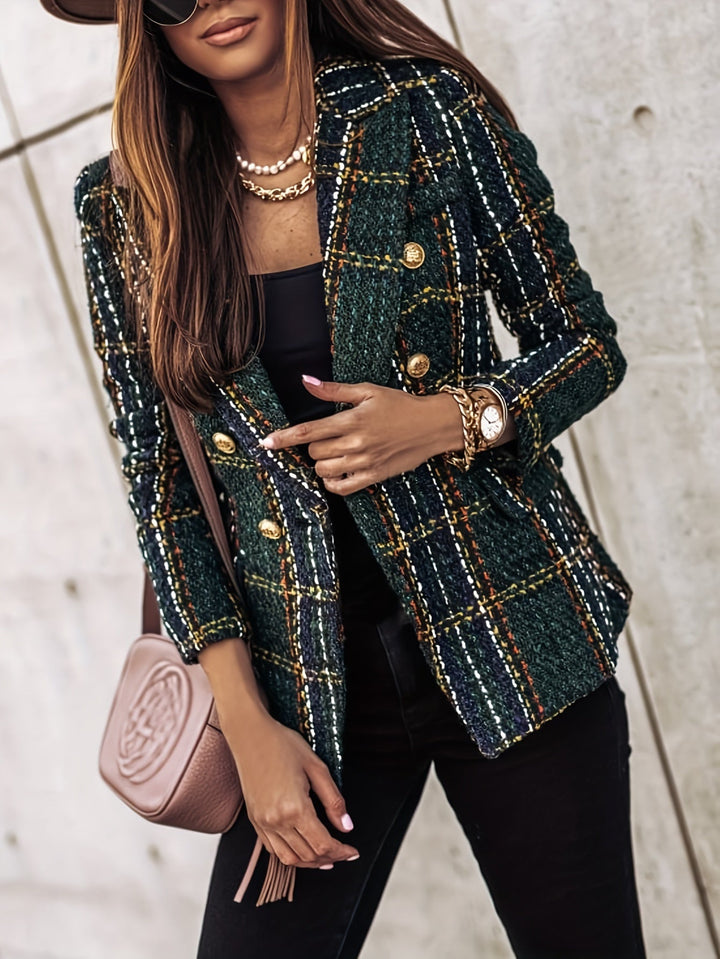 Genevieve | Blazer en Tweed Élégant à Double Boutonnage - Veste à Carreaux Élégante à Manches Longues pour le Bureau et le Travail pour Femmes