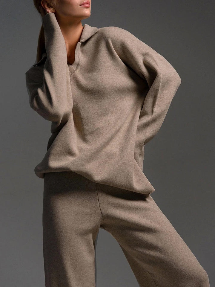 Valérie™ - Ensemble polo en coton et pantalon large