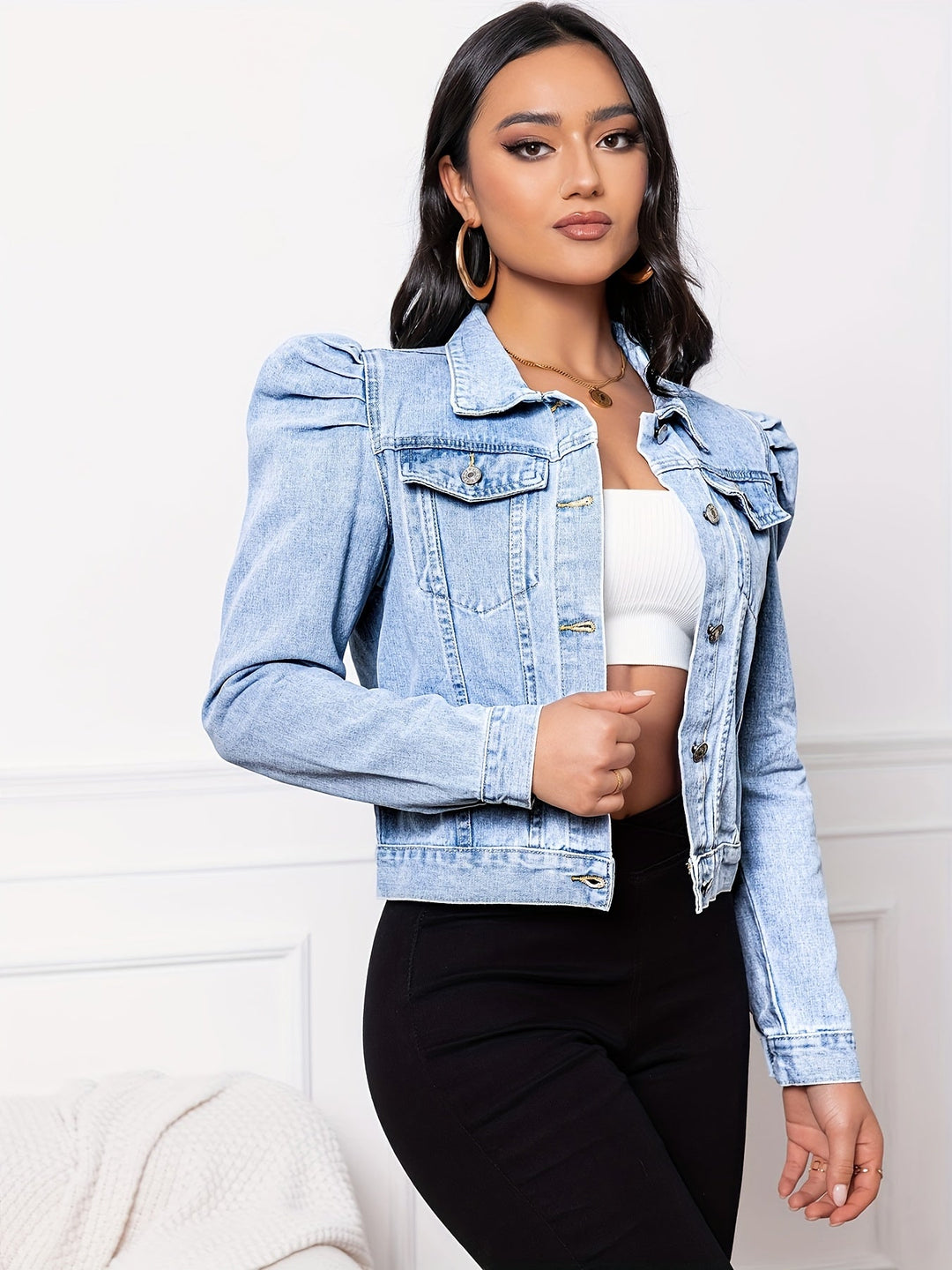 Floriane | Veste en denim élégante pour femmes avec manches bouffantes - Le mélange parfait de vestes décontractées et chics