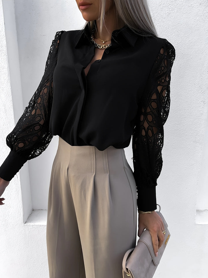 Melora | Blouse Élégante pour Femmes à Manches Longues avec Détails Brodés Décoratifs - Perfekte Haut Casual