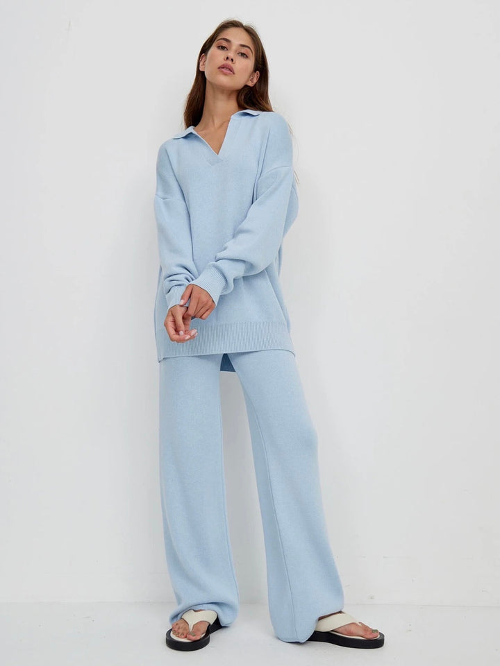 Valérie™ - Ensemble polo en coton et pantalon large