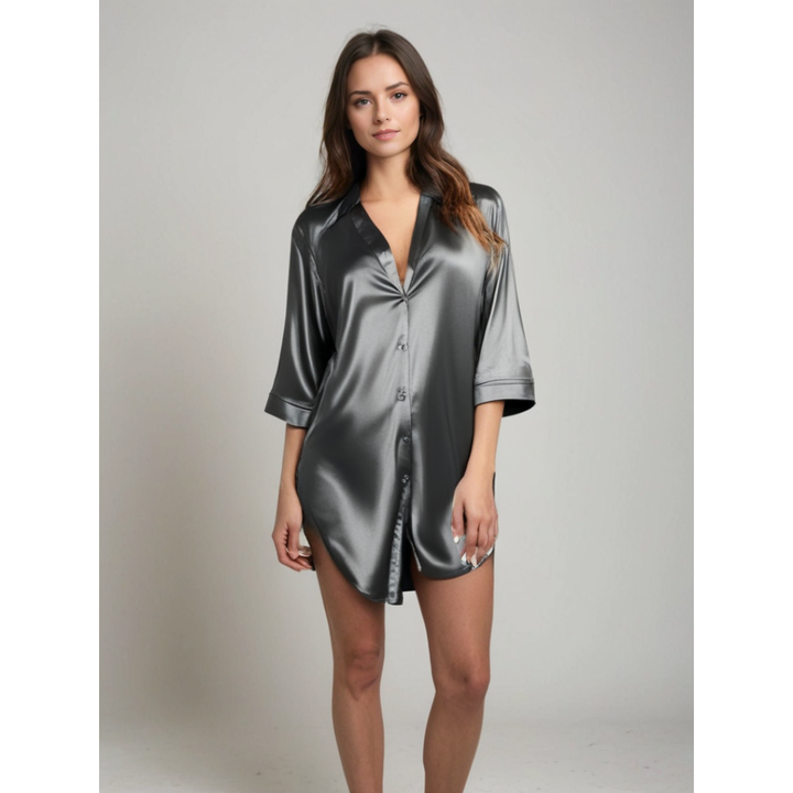 Chemise de Nuit en Satin Élégant avec Fermeture à Boutons Charme pour un Repos Nocturne Luxe