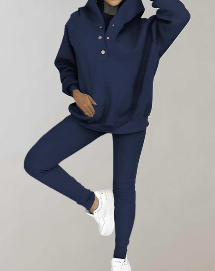 Chillr Ensemble Confortable Oversized à Capuche en 2 Parties avec Boutonnage + Leggings Assortis