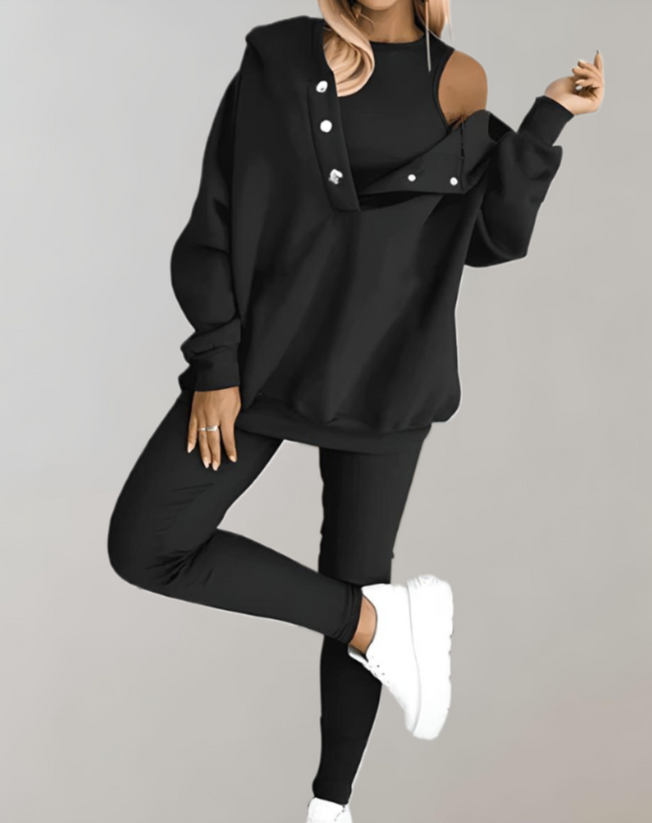 Chillr Ensemble Confortable Oversized à Capuche en 2 Parties avec Boutonnage + Leggings Assortis