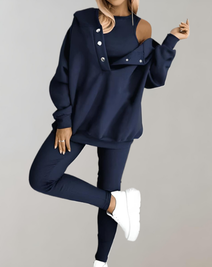 Chillr Ensemble Confortable Oversized à Capuche en 2 Parties avec Boutonnage + Leggings Assortis