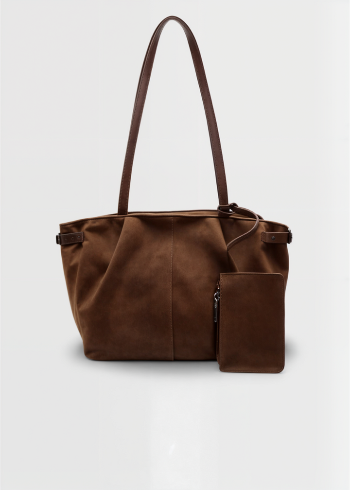 Sac à main Heidilyn Luxe en suede avec pochette assortie pour un look chic.