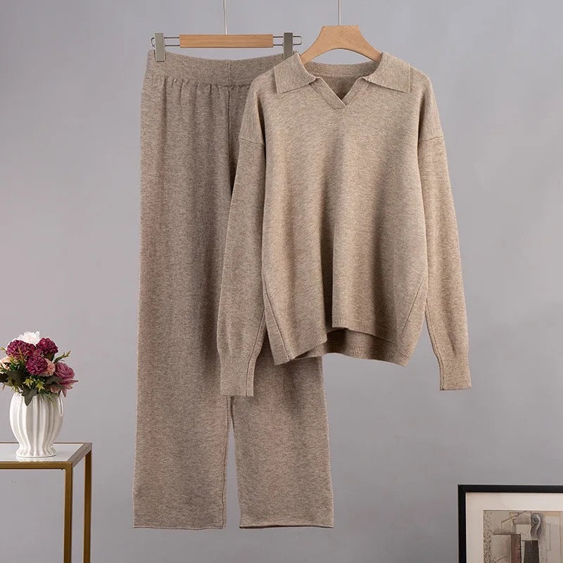 Valérie™ - Ensemble polo en coton et pantalon large