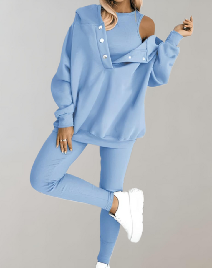 Chillr Ensemble Confortable Oversized à Capuche en 2 Parties avec Boutonnage + Leggings Assortis