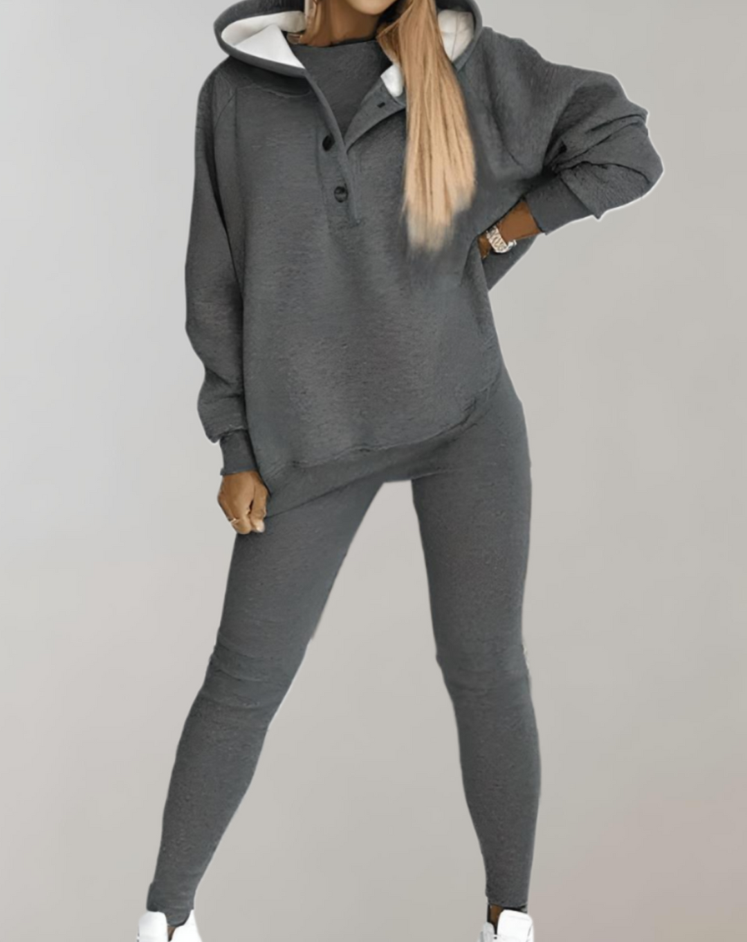 Chillr Ensemble Confortable Oversized à Capuche en 2 Parties avec Boutonnage + Leggings Assortis