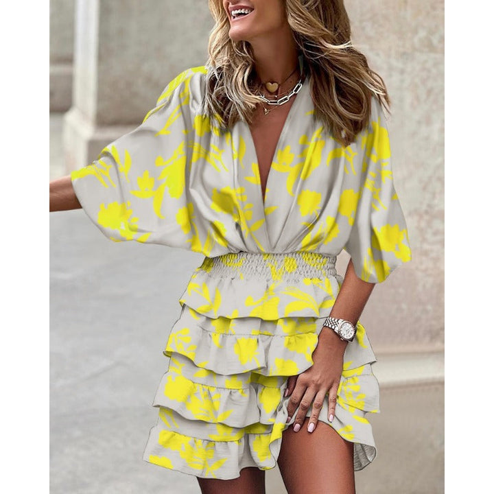 Louisa | Robe mini charmante avec décolleté en V et overlay en volants - le style d'été parfait