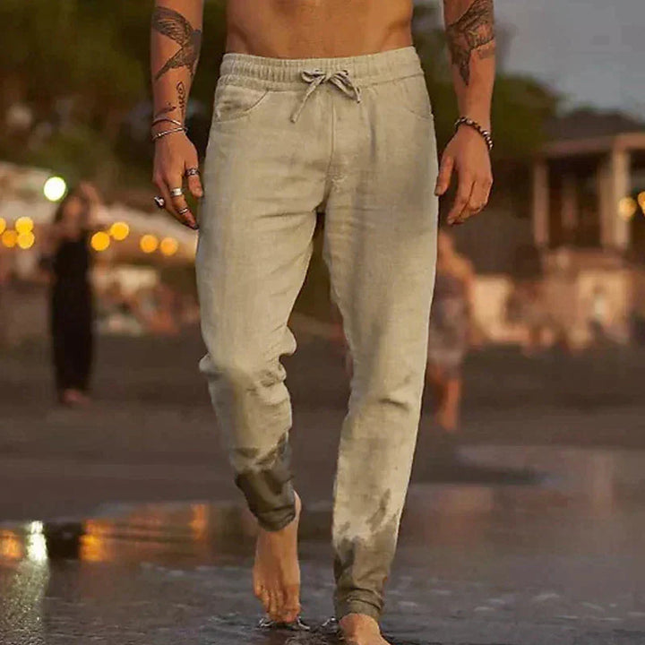 Pantalon casual en lin en beige élégant pour un look stylé et confortable.