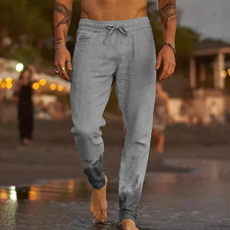 Pantalon casual en lin en beige élégant pour un look stylé et confortable.