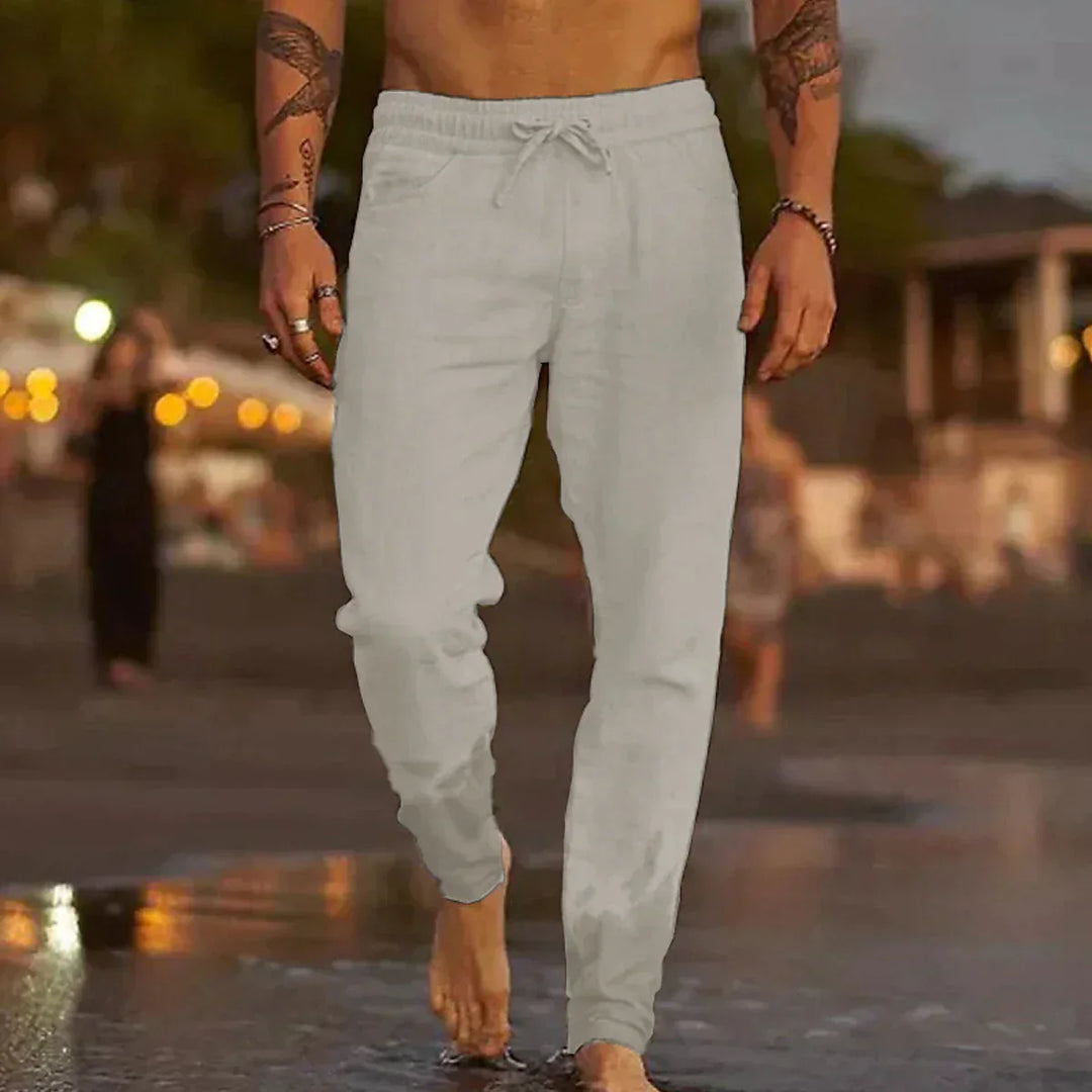 Pantalon casual en lin en beige élégant pour un look stylé et confortable.