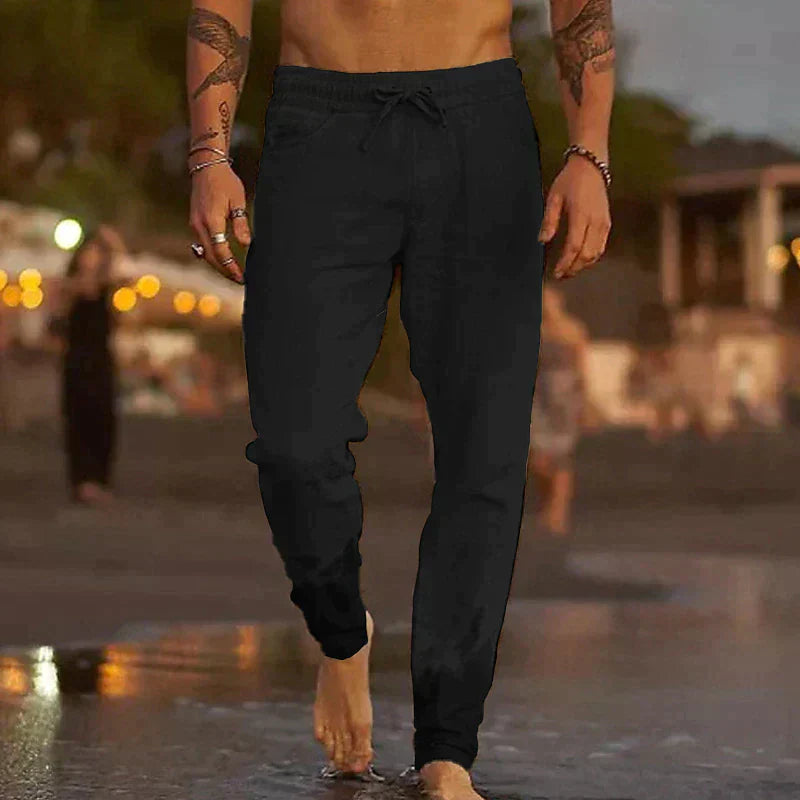 Pantalon casual en lin en beige élégant pour un look stylé et confortable.