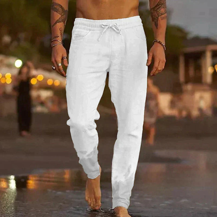 Pantalon casual en lin en beige élégant pour un look stylé et confortable.