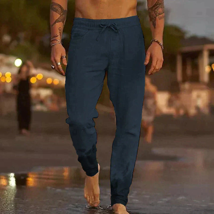 Pantalon casual en lin en beige élégant pour un look stylé et confortable.