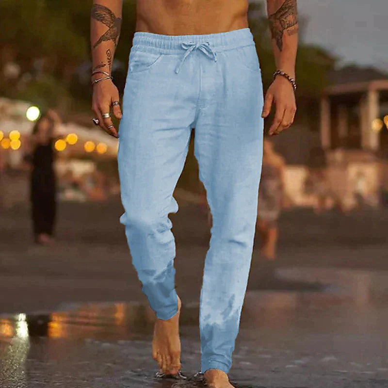 Pantalon casual en lin en beige élégant pour un look stylé et confortable.