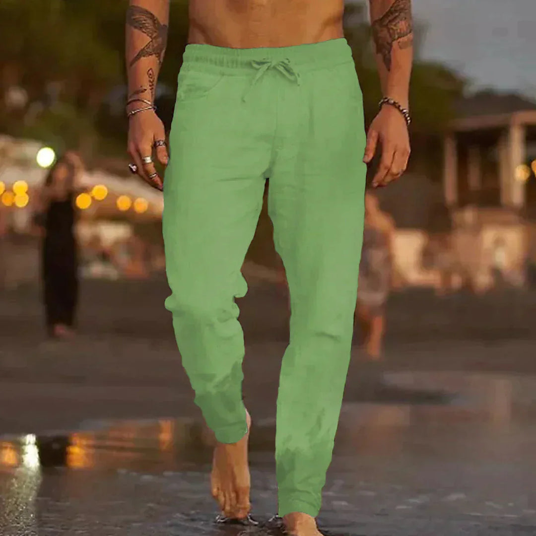Pantalon casual en lin en beige élégant pour un look stylé et confortable.