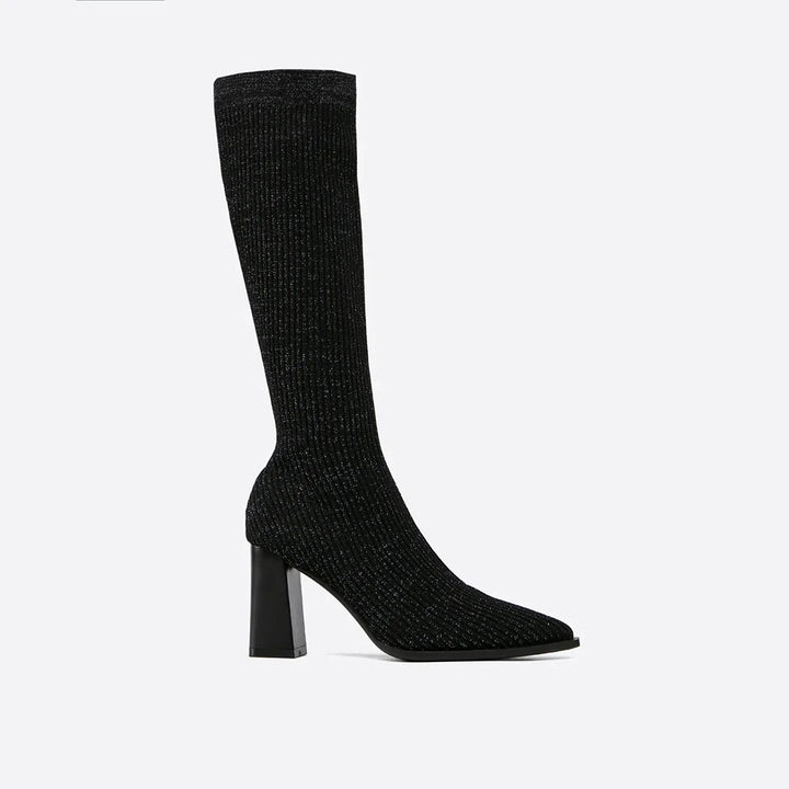 AMELIA - Bottes hautes en tricot tendance avec talon bloc confortable