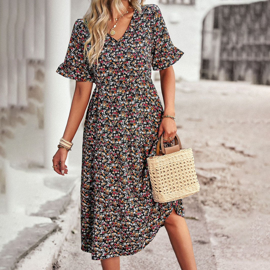 Zdenka | Élégante robe de chambre midi à fleurs inspirée du vintage pour femmes