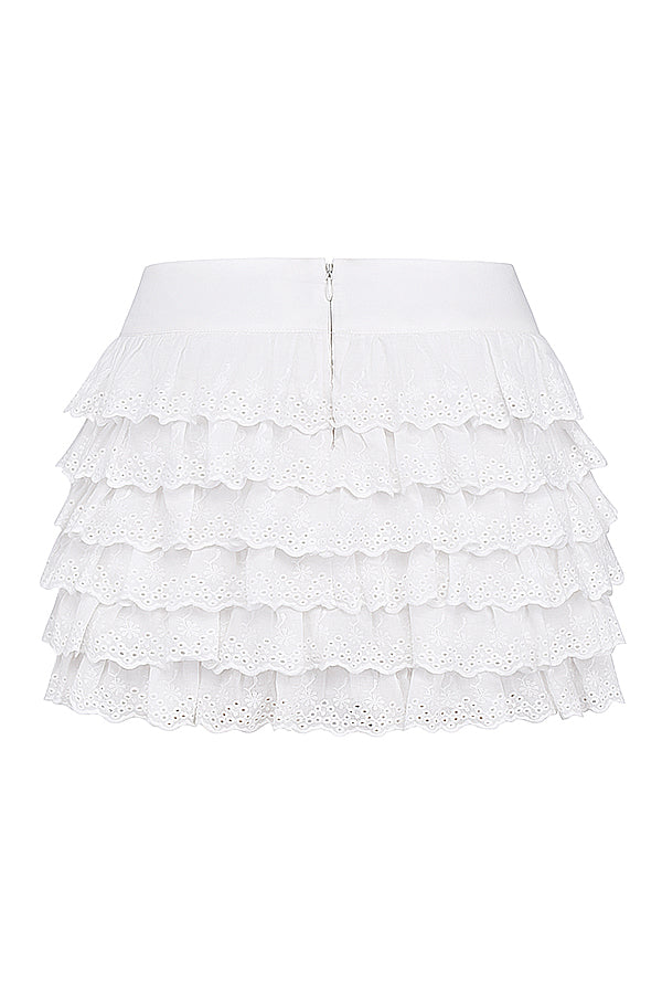Corset en Broderie Anglais Élégant avec Charmante Jupe Mini à Niveaux