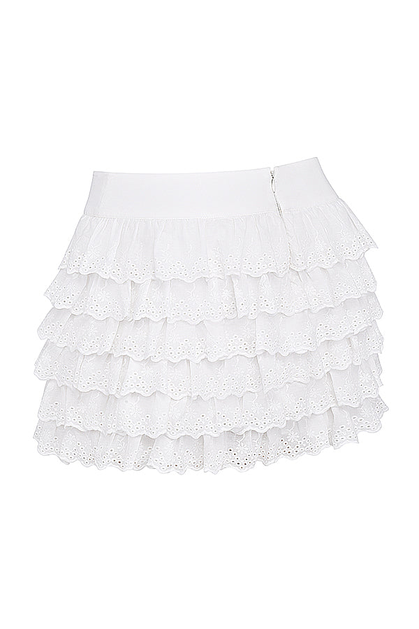 Corset en Broderie Anglais Élégant avec Charmante Jupe Mini à Niveaux