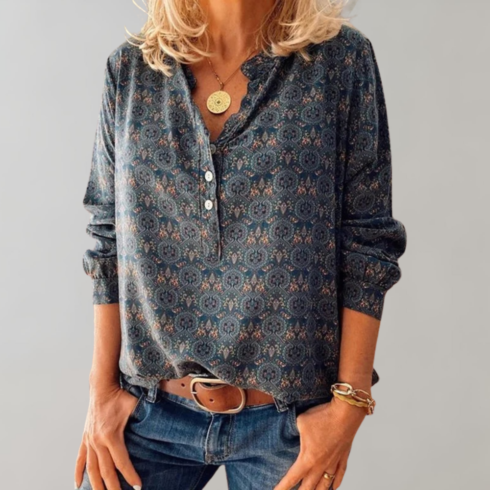 Blossom & Lace | Charmante blouse vintage boho pour femmes avec un motif élégant
