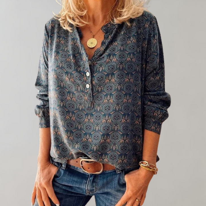 Blossom & Lace | Charmante blouse vintage boho pour femmes avec un motif élégant