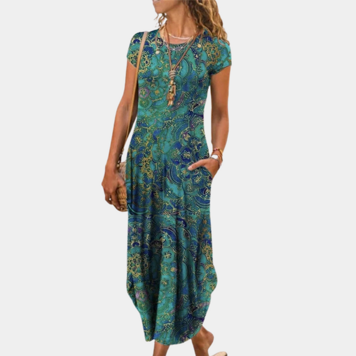 Cypriane | Robe maxi élégante et légère avec imprimé abstrait moderne pour femmes