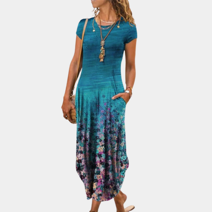 Cypriane | Robe maxi élégante et légère avec imprimé abstrait moderne pour femmes